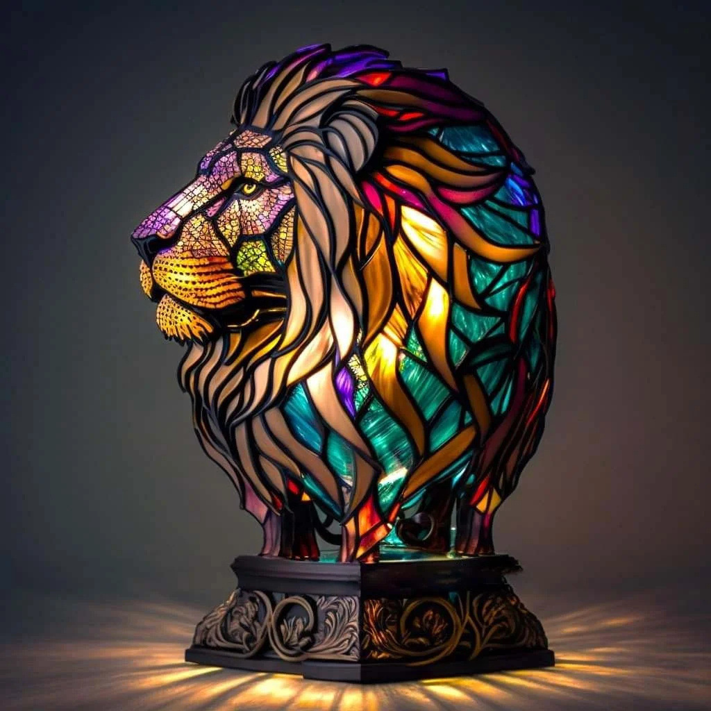 Retro Stained Glass Animal Night Lights – Tiffany-Style Lamps for Cozy Magical Vibes ✨🦁🐉