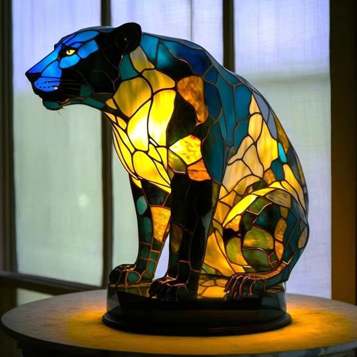 Retro Stained Glass Animal Night Lights – Tiffany-Style Lamps for Cozy Magical Vibes ✨🦁🐉