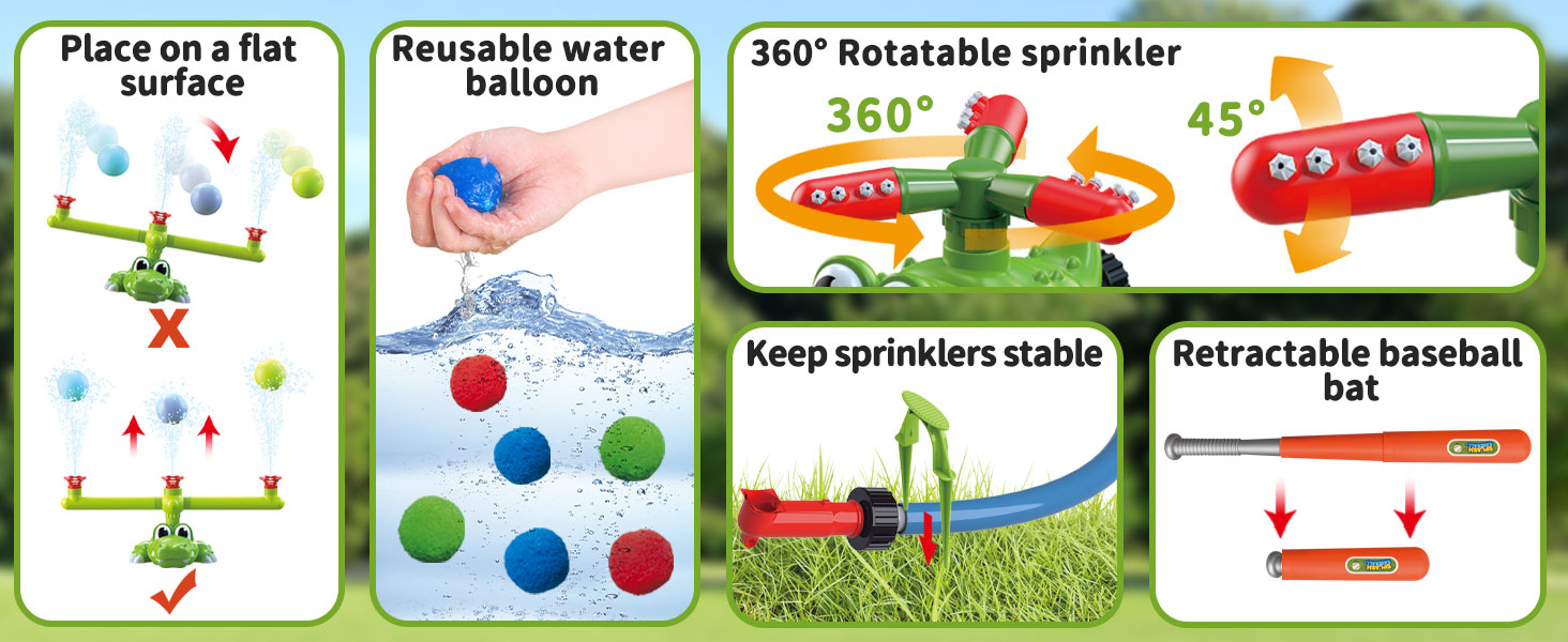 4-in-1 Sprinkler Baseball &amp; Water Ball Toy Outside Water Game Toys for Kids Ages 3-8
