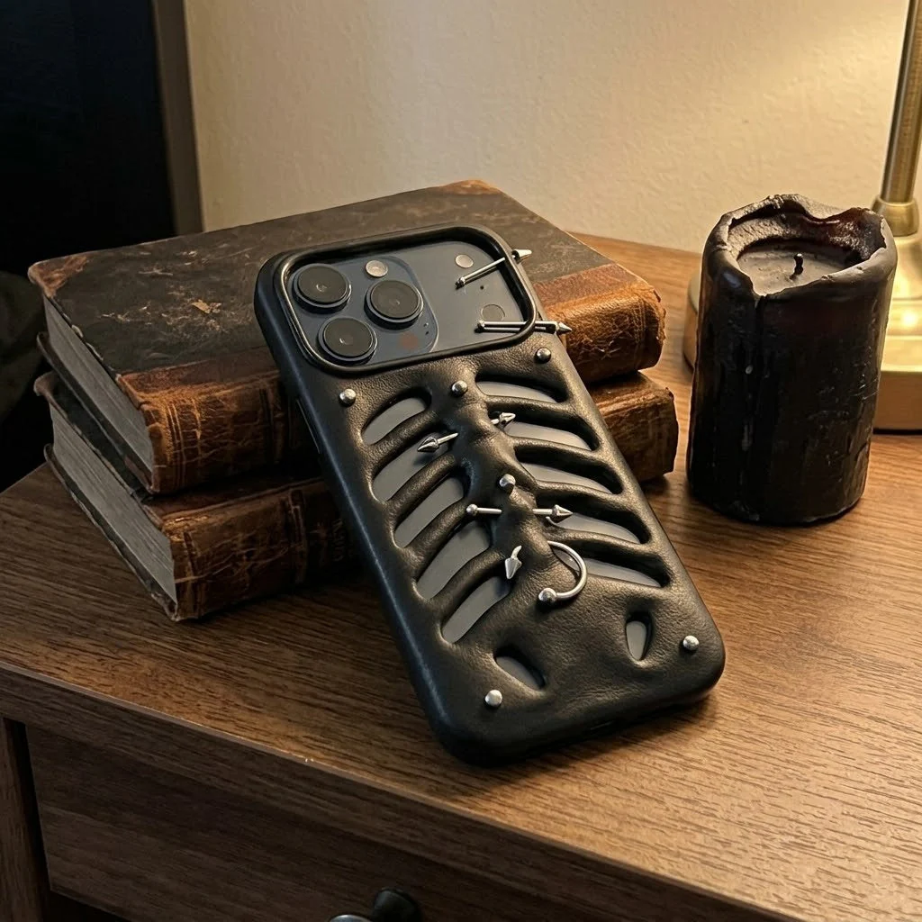 🖤 3D Skeleton Rib Cage Phone Case with Piercing Details