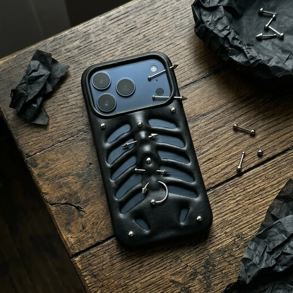 🖤 3D Skeleton Rib Cage Phone Case with Piercing Details