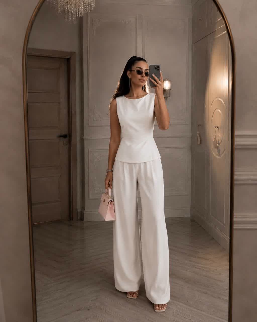 👗 Bow Back Peplum Two-Piece Wide Leg Pants Set