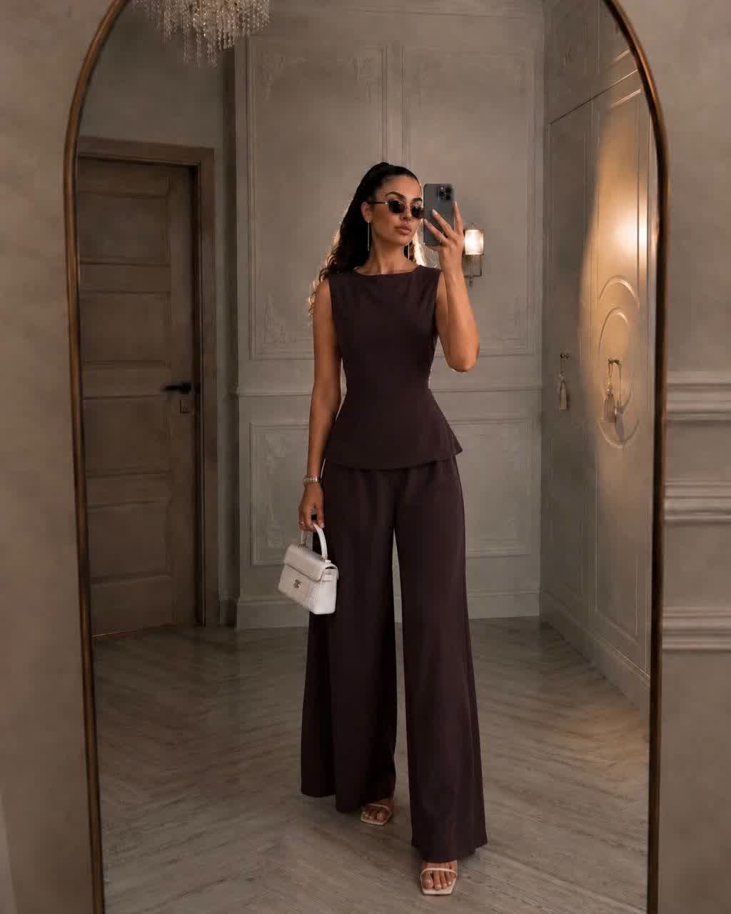 👗 Bow Back Peplum Two-Piece Wide Leg Pants Set