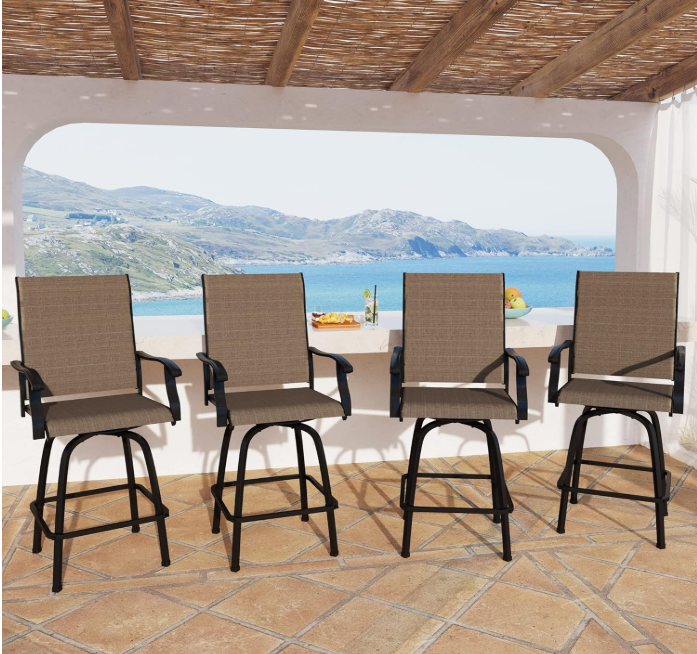 Outdoor Bar Stools Set of 4, Swivel Bar Height Patio Chairs Outdoor Barstools High Top Patio Swivel Bar Chairs