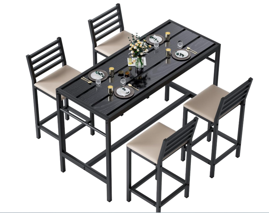 5 Piece Outdoor Patio Bar Set, 54.7" Rectangular Counter Height High Top Bar Tables