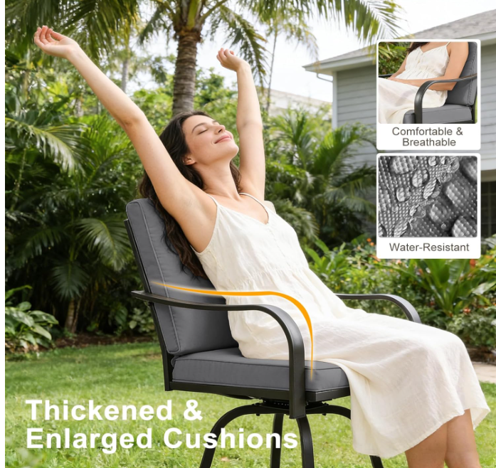 Bar Stools Set of 4, Outdoor Bar Height Swivel Chairs with Cushions for Garden Balcony Backyard, Grey