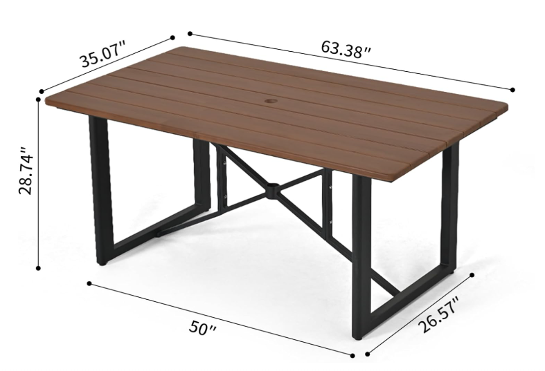 6-Person Outdoor Acacia Wood Dining Table, Patio Dining Table with Powder-Coated Aluminum Frame