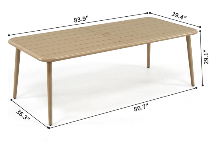Outdoor Dining Table for 8, Large Rectangular Aluminum Patio Table with Umbrella Hole