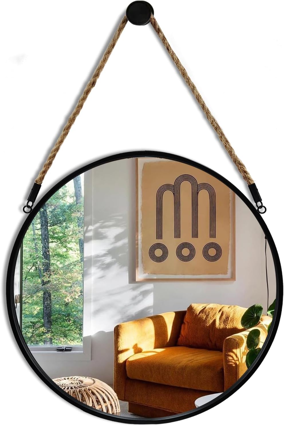  15" Rope Hanging Round Mirror