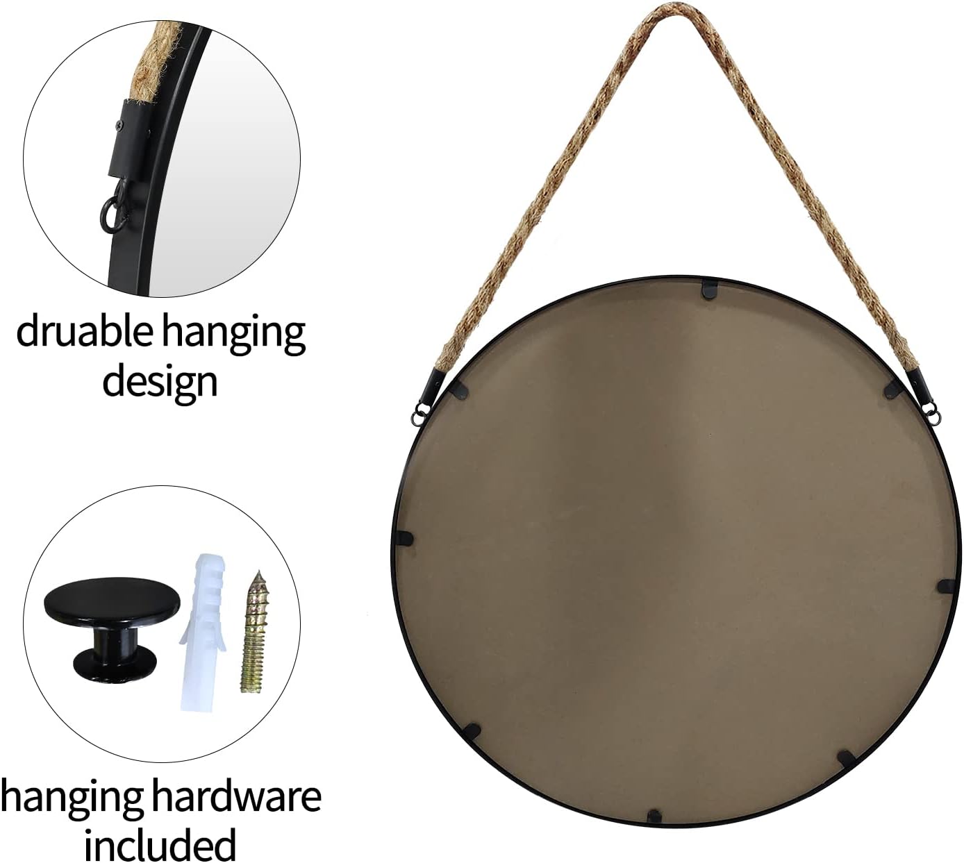  15" Rope Hanging Round Mirror