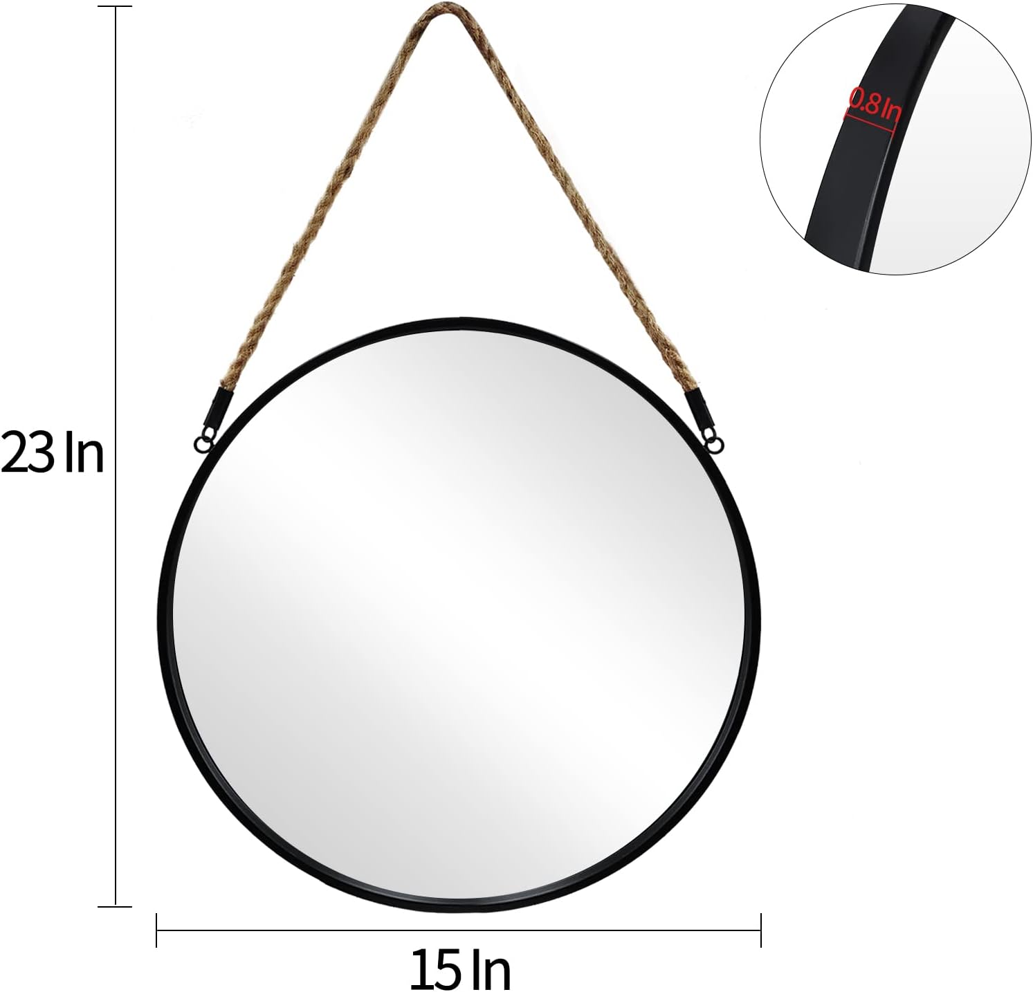  15" Rope Hanging Round Mirror