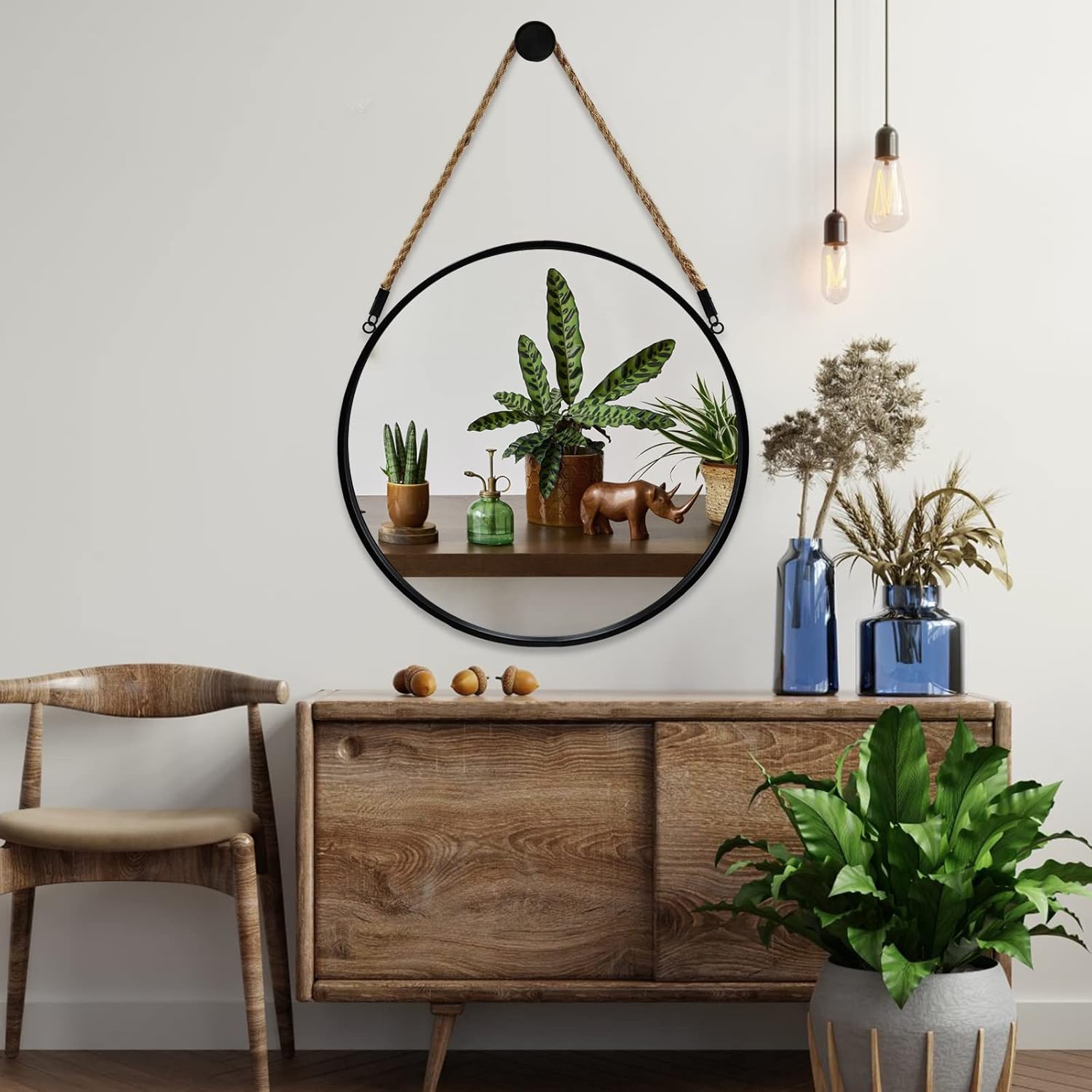  15" Rope Hanging Round Mirror
