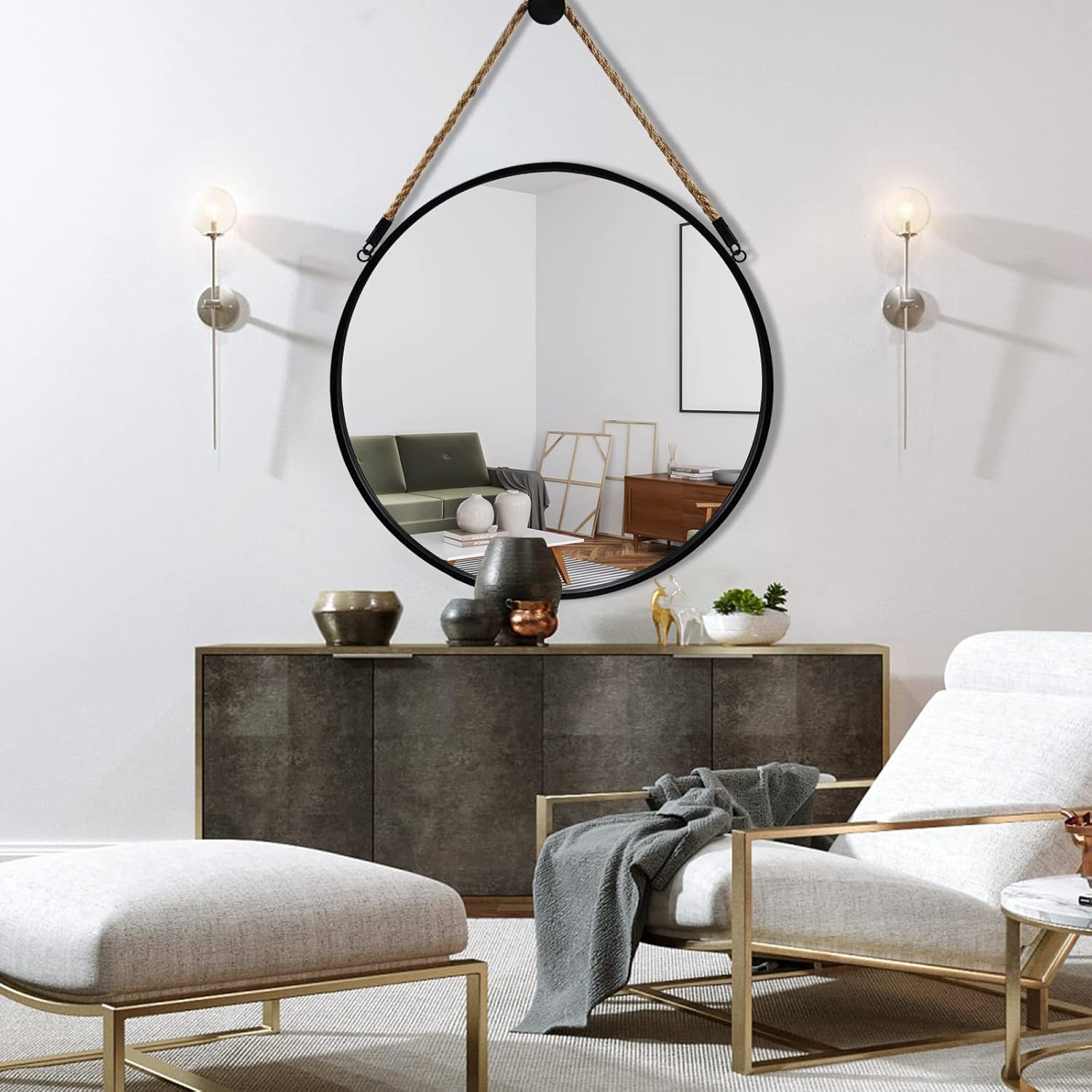 Circle Wall Mirror with Rope