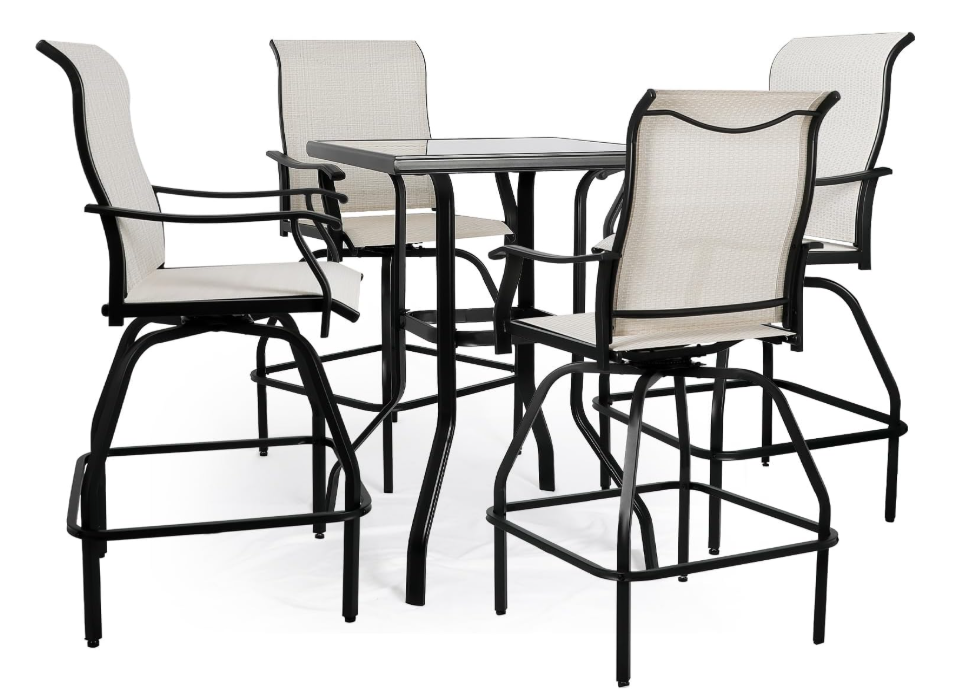 Patio Bar Set 5pcs Swivel Bar Stools Outdoor Bistro Textilene Furniture Stability All-Weather Set with Height Table