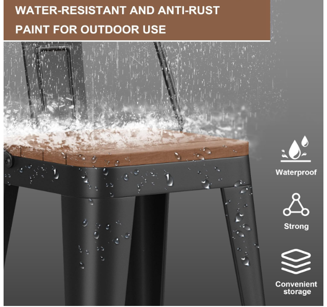 24" Outdoor Barstools Patio Stool Metal Bar Stools Set of 4 Counter Height Barstools with Wood Plastic Seat Industrial Bar Chairs Metal