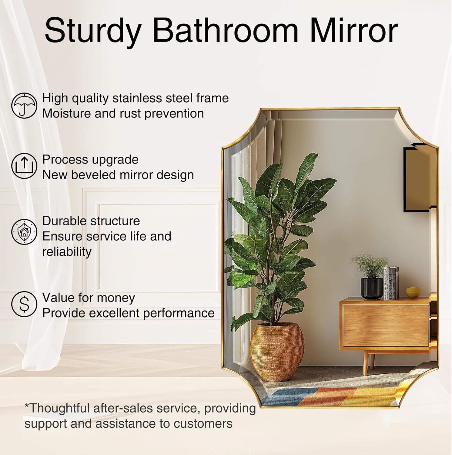 24"x36" Brushed Gold Bathroom Vanity Mirror with Stainless Steel Frame