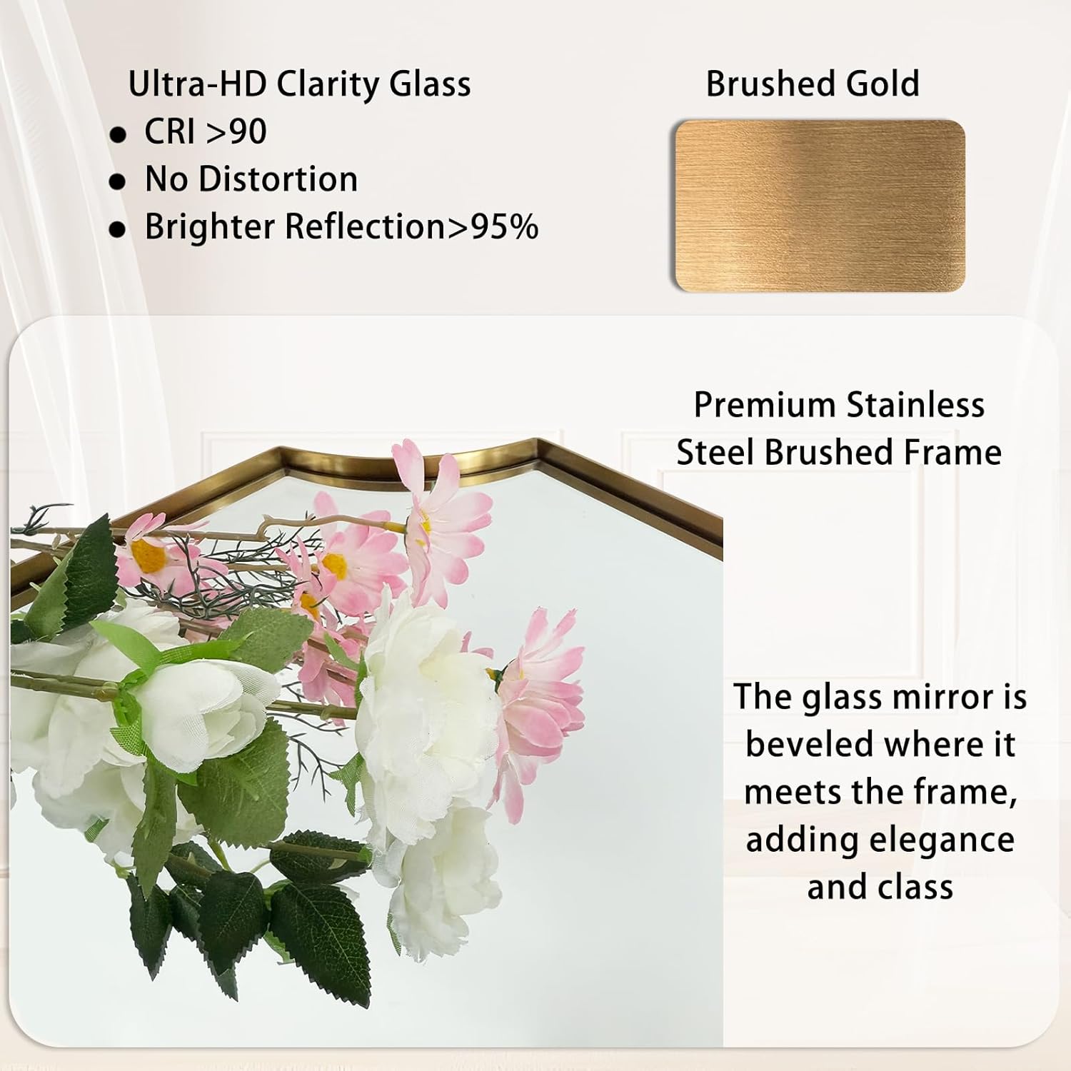 24"x36" Brushed Gold Bathroom Vanity Mirror with Stainless Steel Frame