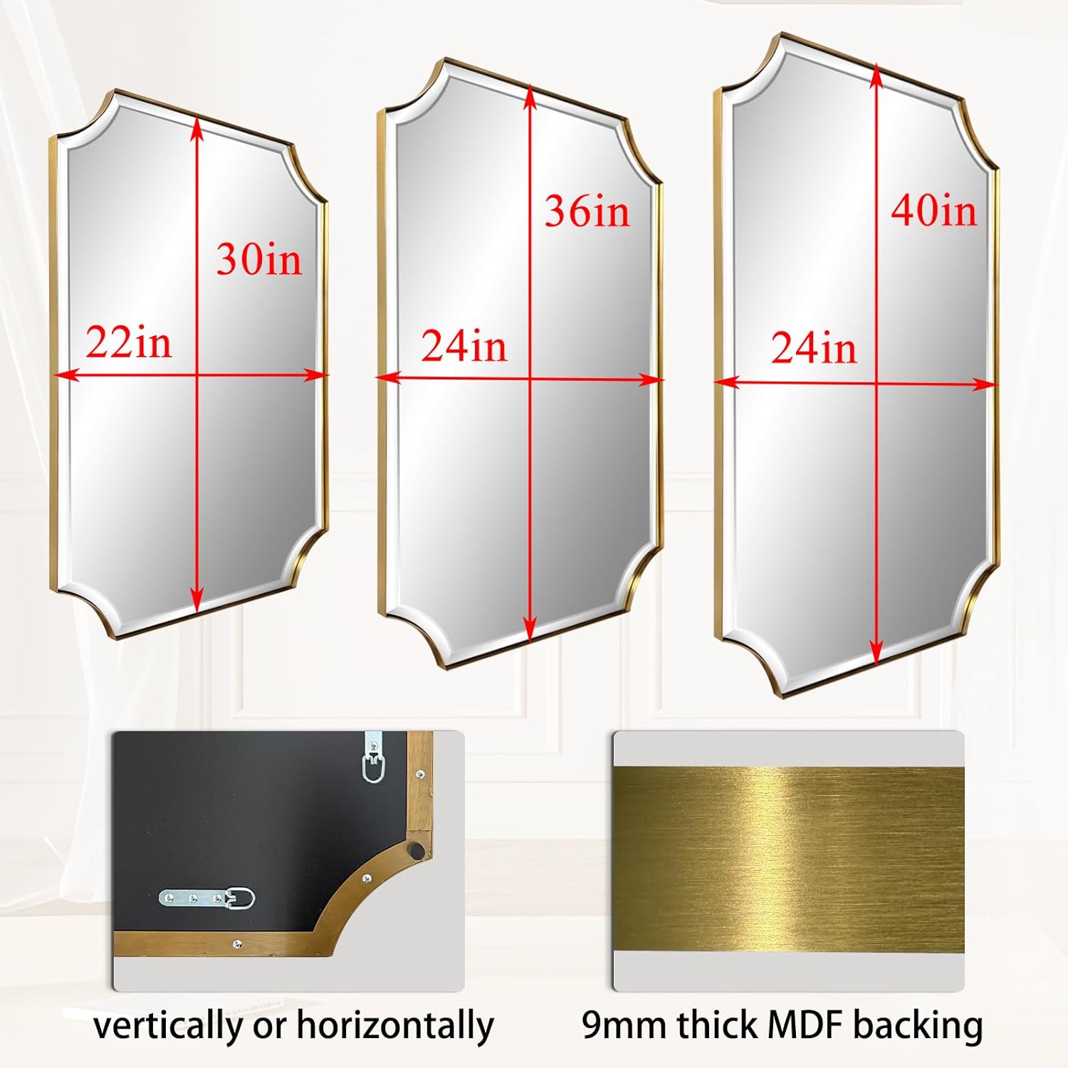 24"x36" Brushed Gold Bathroom Vanity Mirror with Stainless Steel Frame