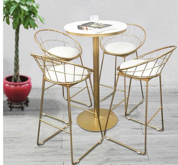 Round Marble Bar Table, Counter Height Pub Table with Gold Leg and Base, Coffee Table for Dining Room Entryway Patio Kitchen Restaurant 