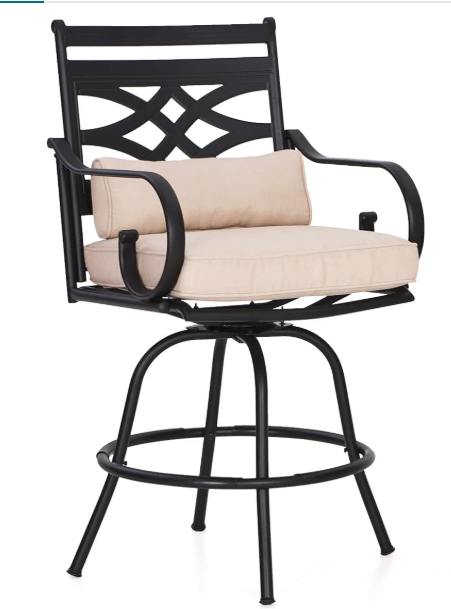 2 PCS Outdoor Bar stools, 360° Swivel Bar Chairs, Counter Height Outdoor Barstools High Top Patio Chairs with Back Support Cushion, Black