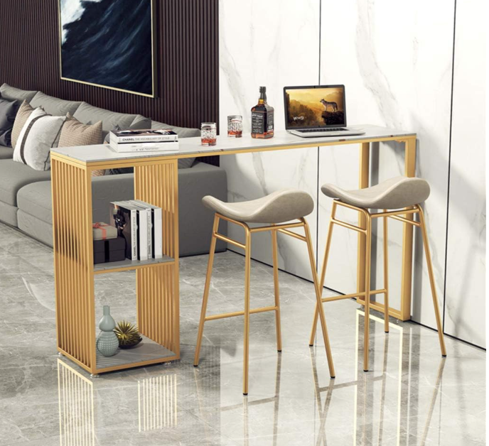 Breakfast Kitchen Counter Bar Chair Synthetic Leather Bar Stool with Footrest Gold Metal Legs Barstools Modern Casual Chairs,Easy Assembly