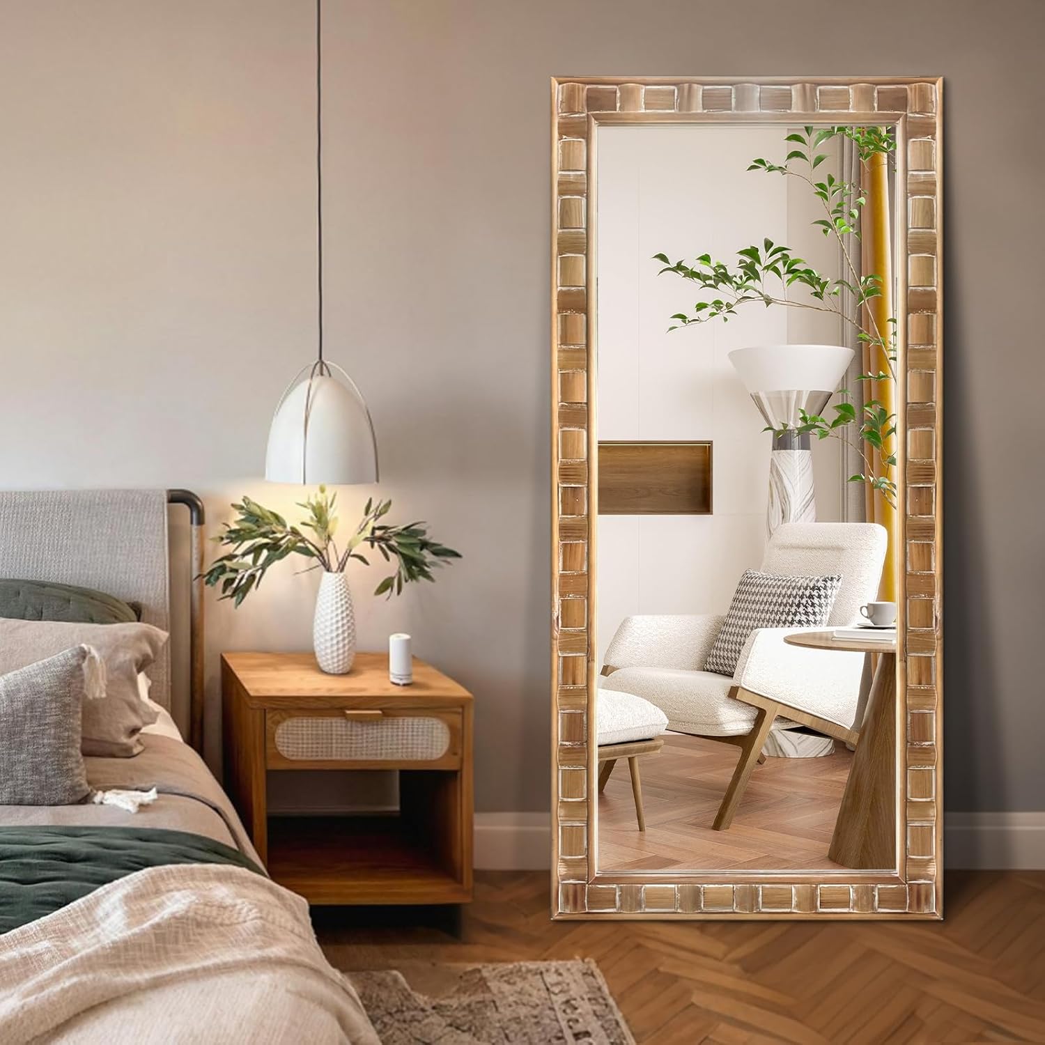 Full Length Mirror with Solid Wood Frame