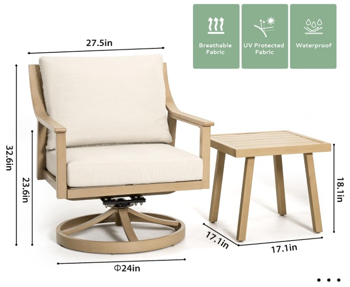 3-Piece Patio Conversation Bistro Sets, Outdoor Aluminum Bistro Sets with Thick Cushion