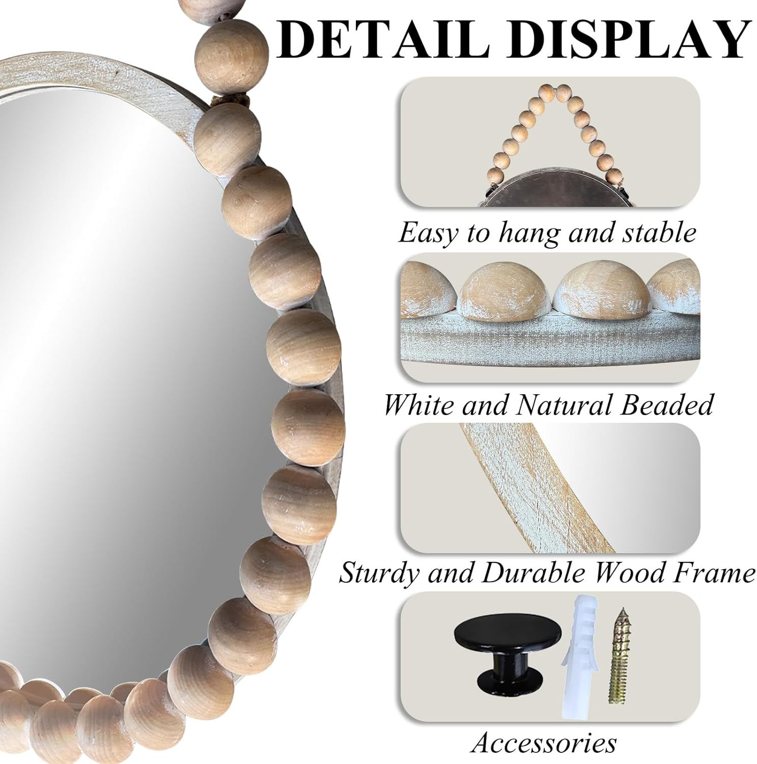 20" Boho Round Mirror for Wall