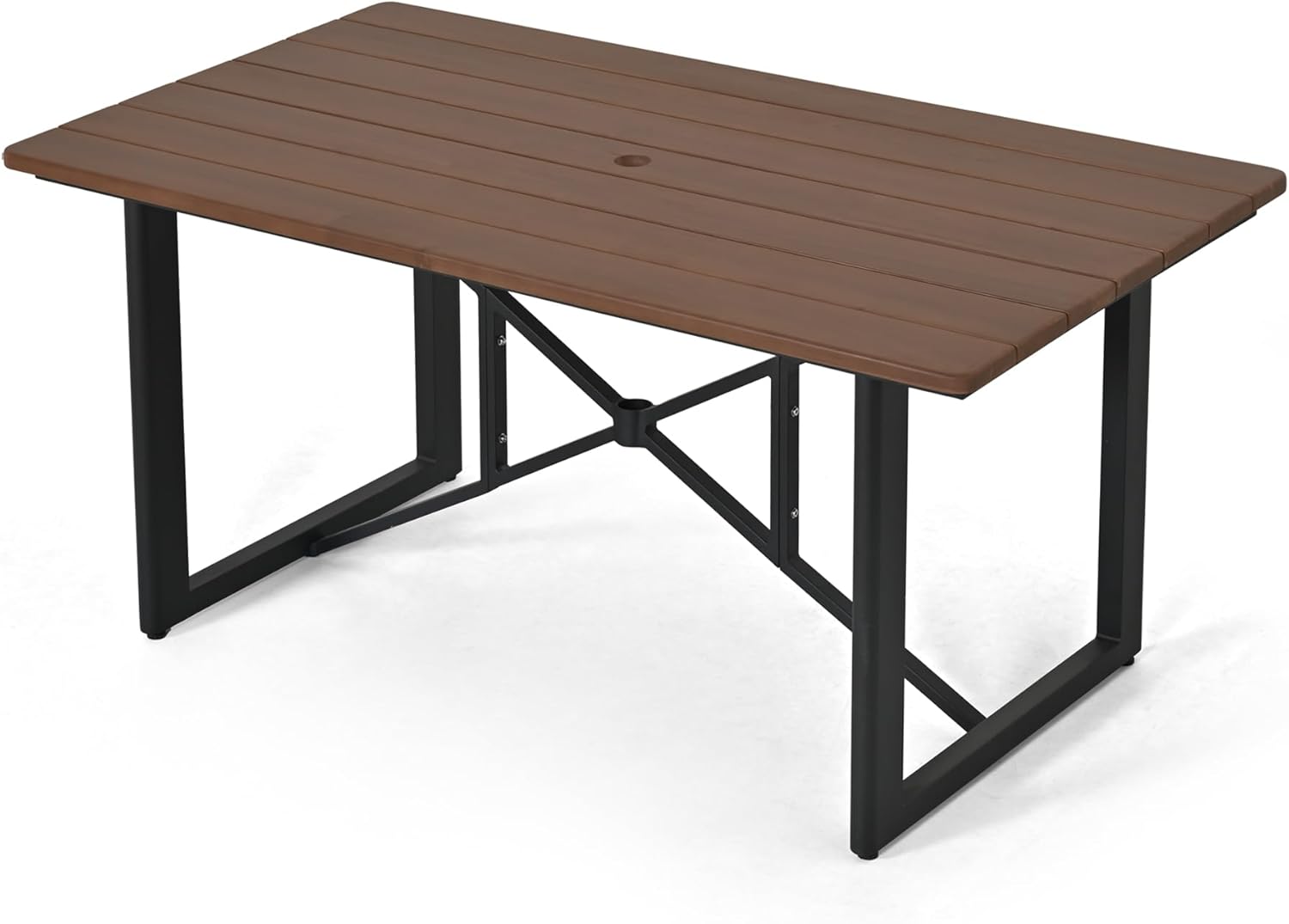 6-Person Outdoor Acacia Wood Dining Table, Patio Dining Table with Powder-Coated Aluminum Frame