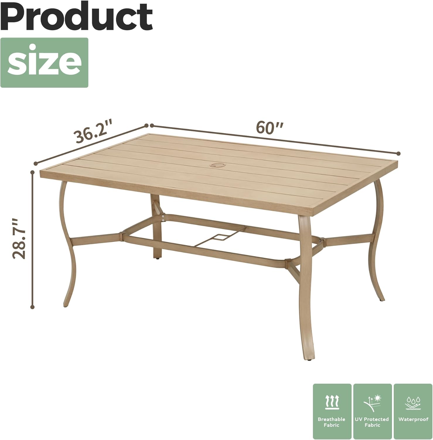 6-Person Outdoor Dining Table, Aluminum Rectangle 60"×36.2" Outdoor Dining Table with 2.2" Umbrella Hole