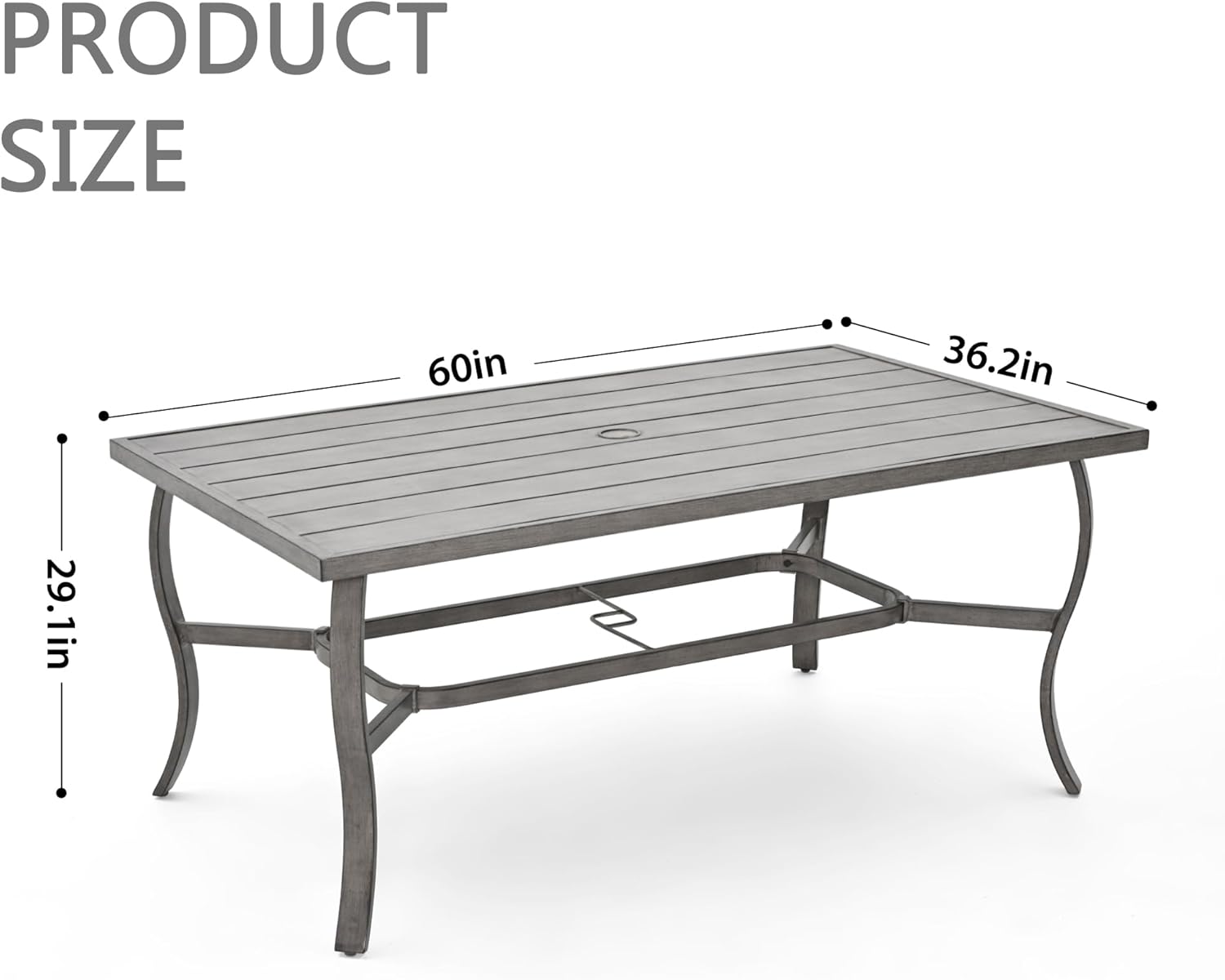 6-Person Outdoor Dining Table, Aluminum Rectangle 60"×36.2" Outdoor Dining Table with 2.2" Umbrella Hole