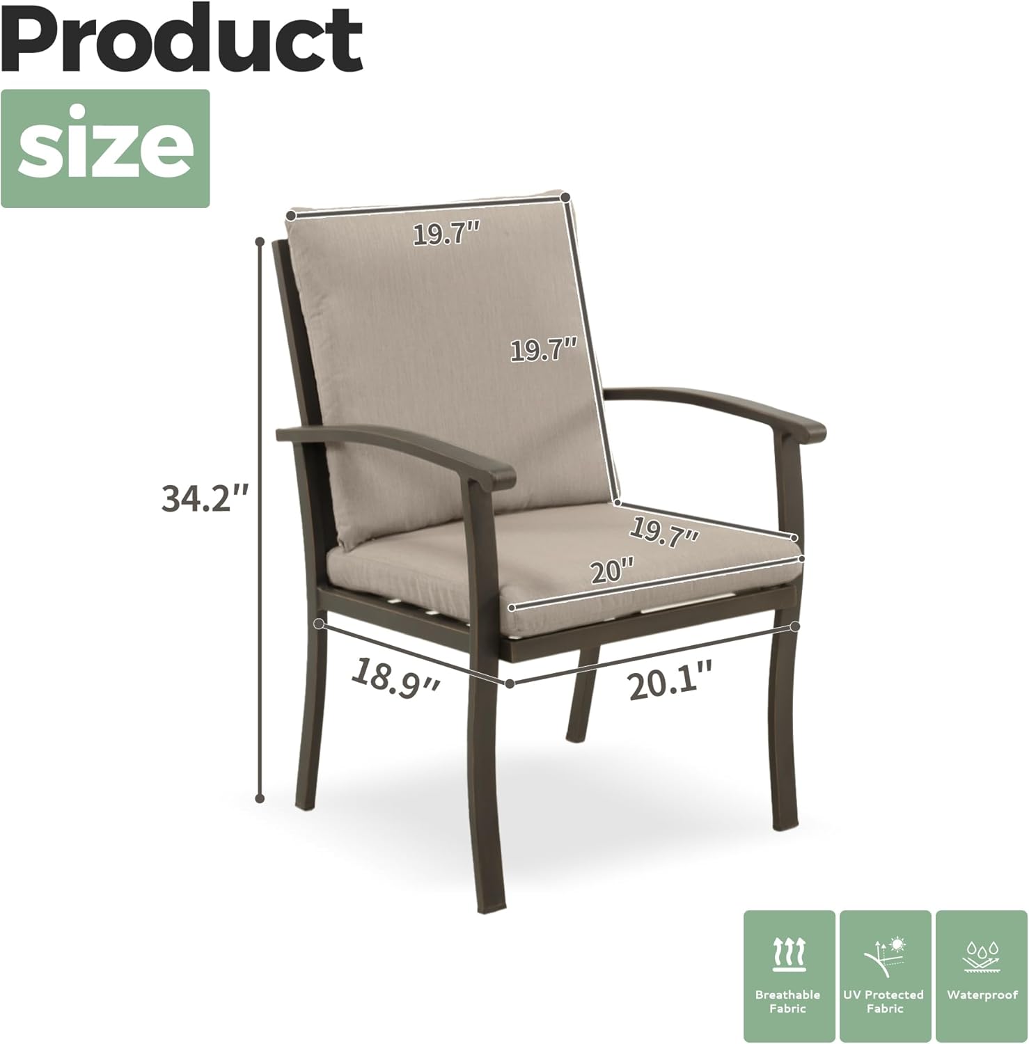 Outdoor Dining Chairs Set of 6, Patio Dining Chairs with Curved Armrest & Aluminum Frame