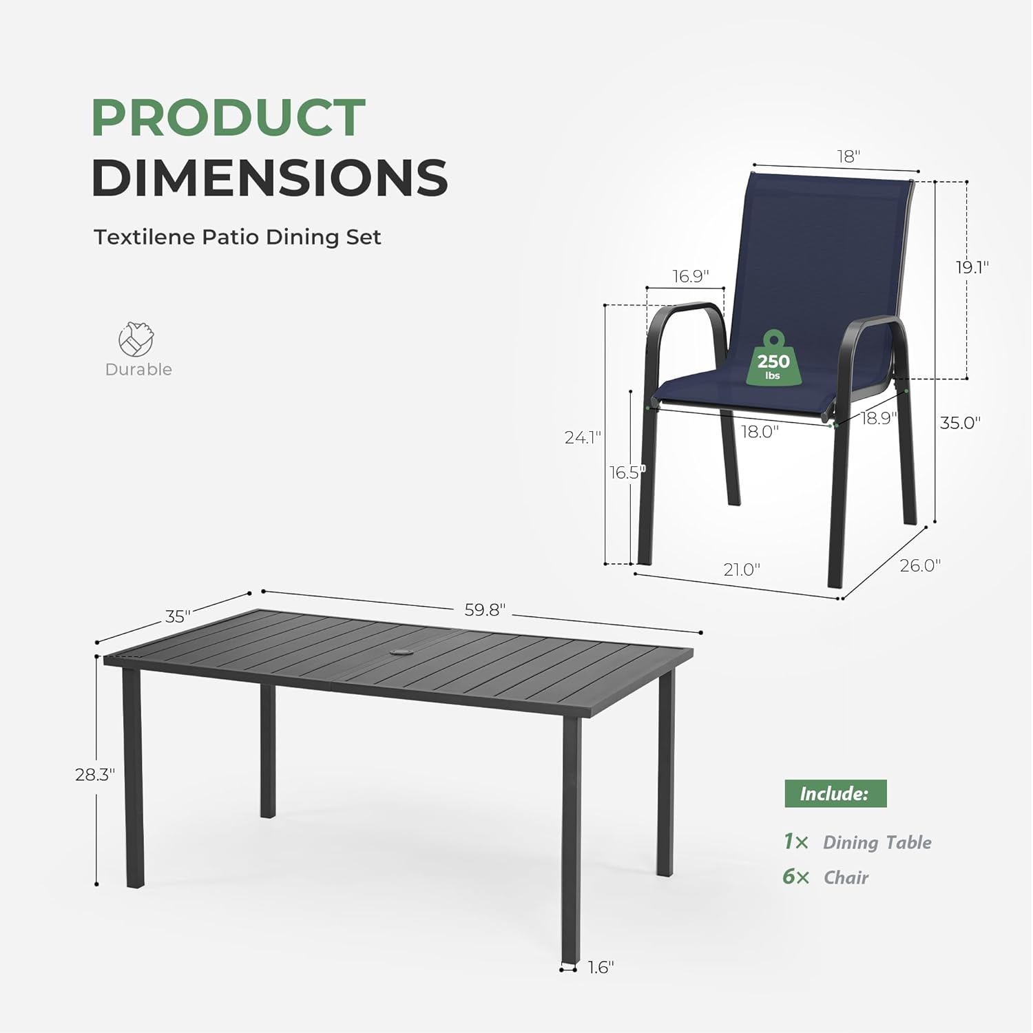Outdoor Dining Set for 6, Patio Dining Set with Textilene Dining Chairs