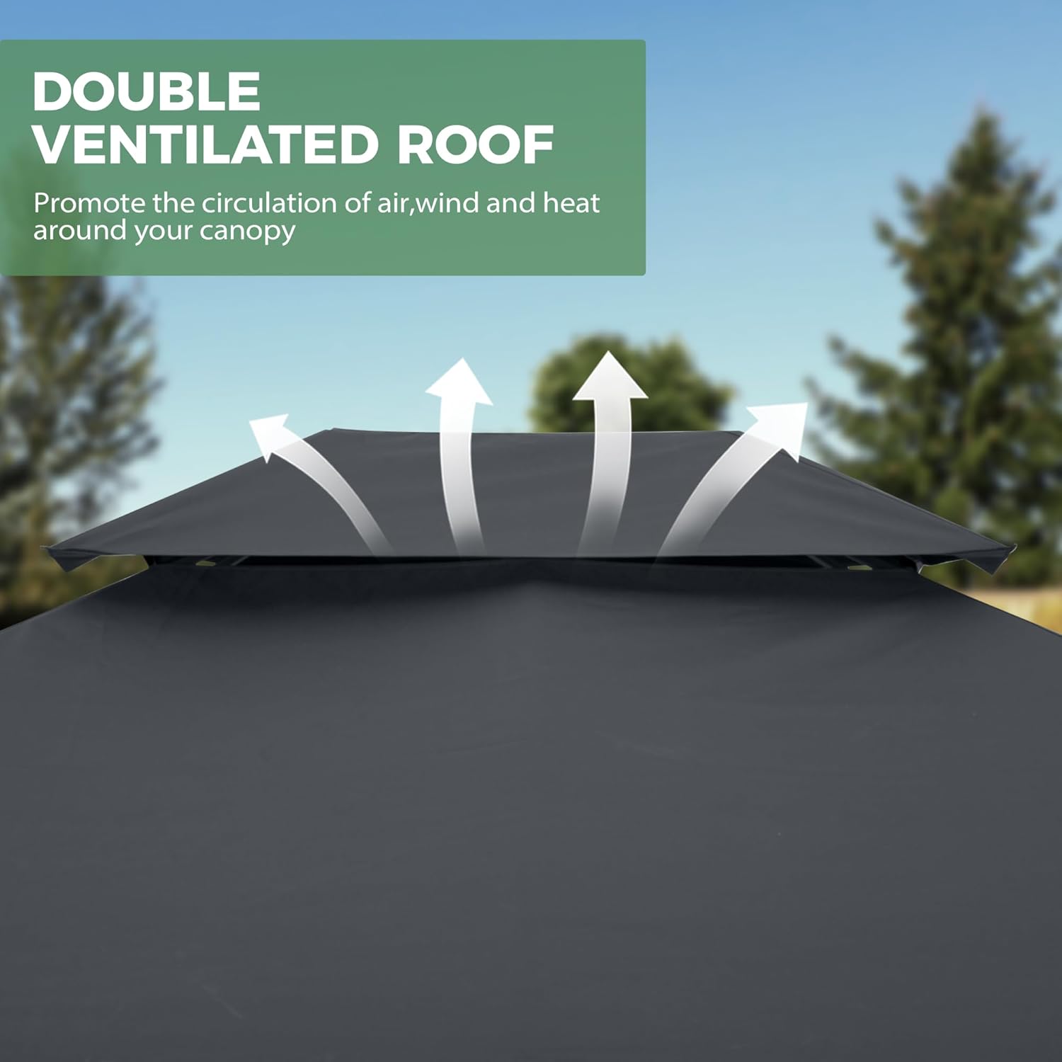 10' X 12' Patio Gazebo with Ventilation Double Roof, Outdoor Gazebo with Removable Mosquito Netting