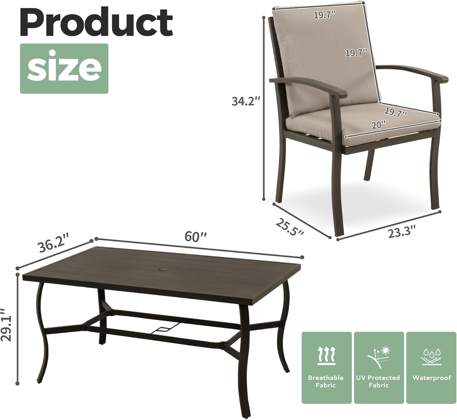 7-Piece Outdoor Patio Dining Set, Aluminum Patio Table and Chairs Set for 6