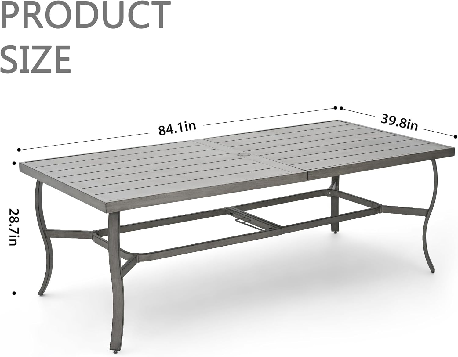 8-Person Outdoor Dining Table, Aluminum Large Rectangle 84.1"×39.8" Outdoor Dining Table with 2.2" Umbrella Hole