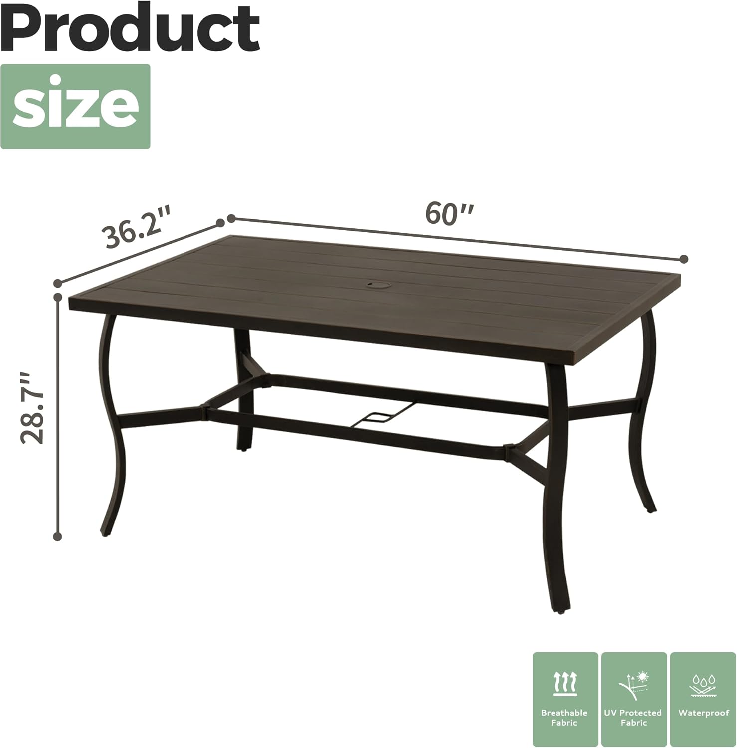 6-Person Outdoor Dining Table, Aluminum Rectangle 60"×36.2" Outdoor Dining Table with 2.2" Umbrella Hole