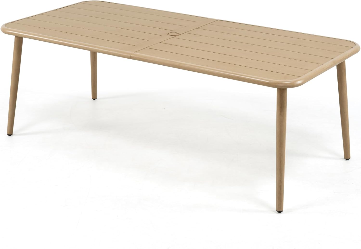 Outdoor Dining Table for 8, Large Rectangular Aluminum Patio Table with Umbrella Hole