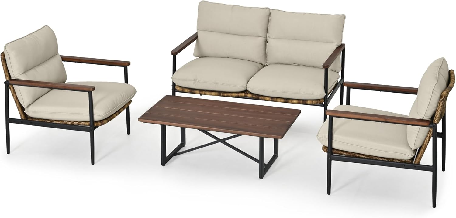 Patio Conversation Sets 4 Pieces - Aluminum Loveseat Outdoor Furniture Sets with Thick Cushion, Coffee Table and Chairs Set of 2