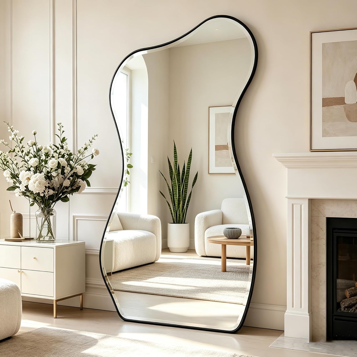  66.8"x33.5" Asymmetrical Full Length Mirror with Metal Frame