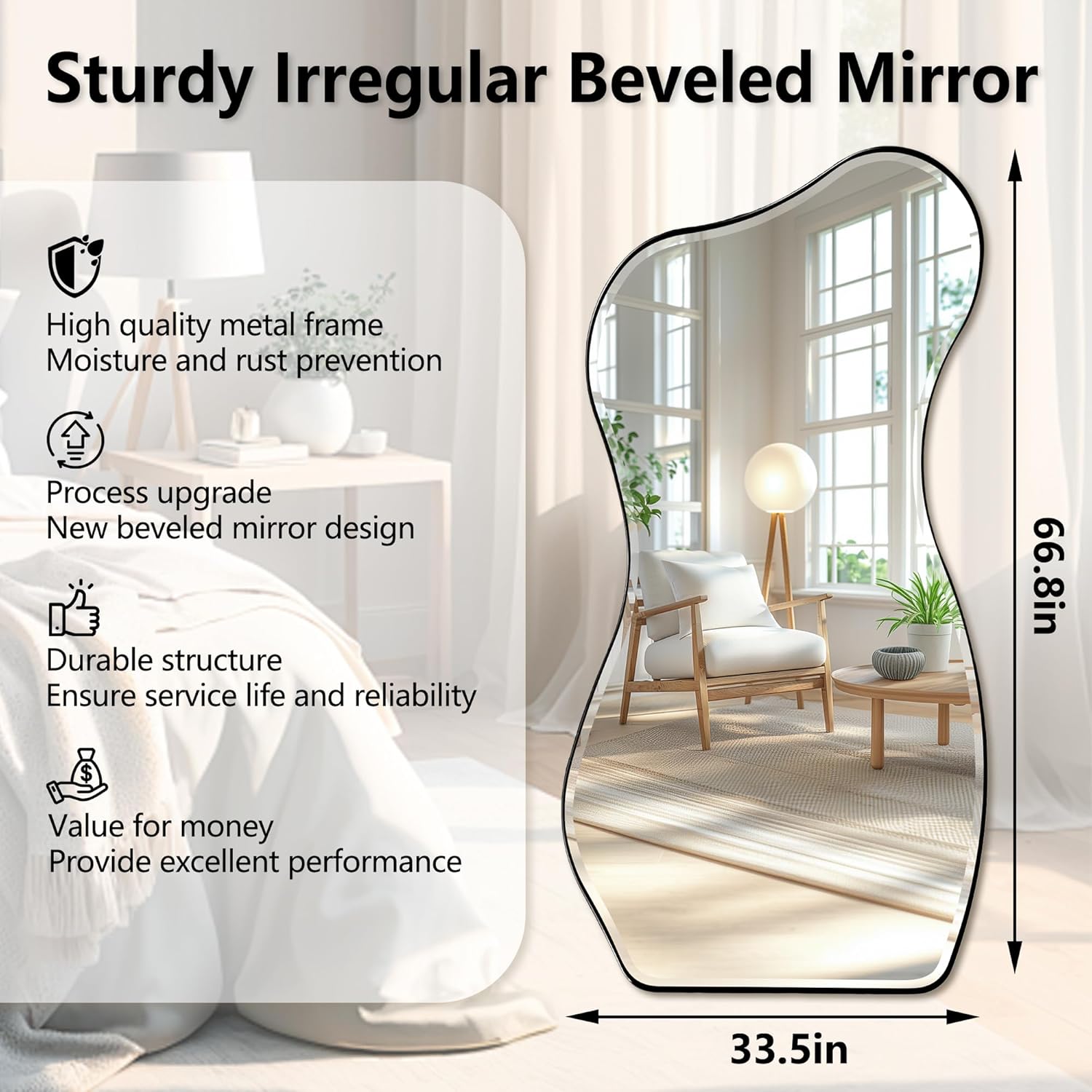  66.8"x33.5" Asymmetrical Full Length Mirror with Metal Frame