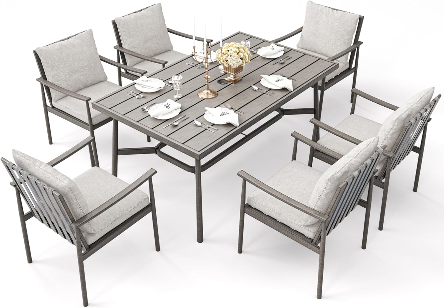7-Piece Outdoor Dining Set for 6, Aluminum Dining Set with Cushions