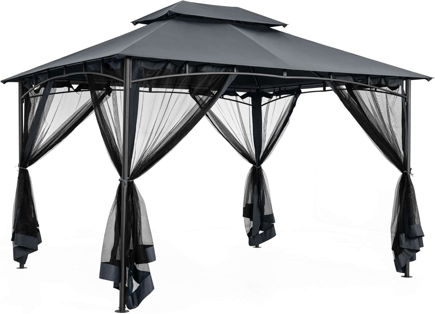 10' X 12' Patio Gazebo with Ventilation Double Roof, Outdoor Gazebo with Removable Mosquito Netting