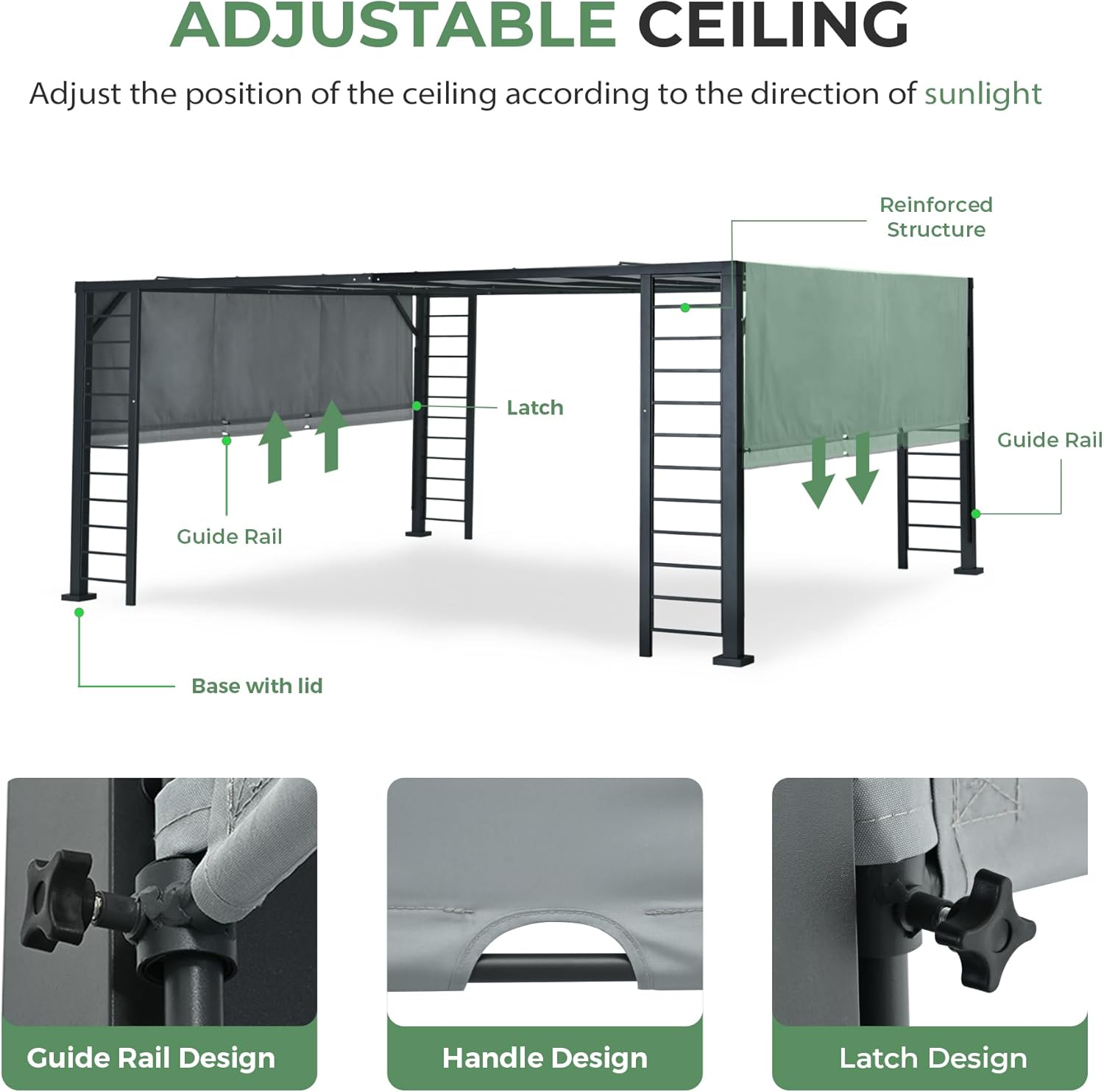 13' X 15' Outdoor Retractable Pergola, Aluminum Frame with Retractable Sun Shade Canopy
