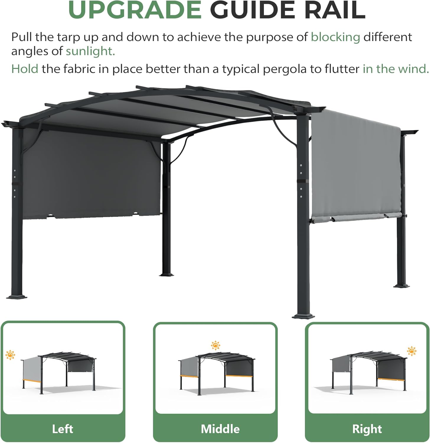 12 x12 Arched Outdoor Pergola for Deck, Outdoor Retractable Pergola with Adjustable Canopy