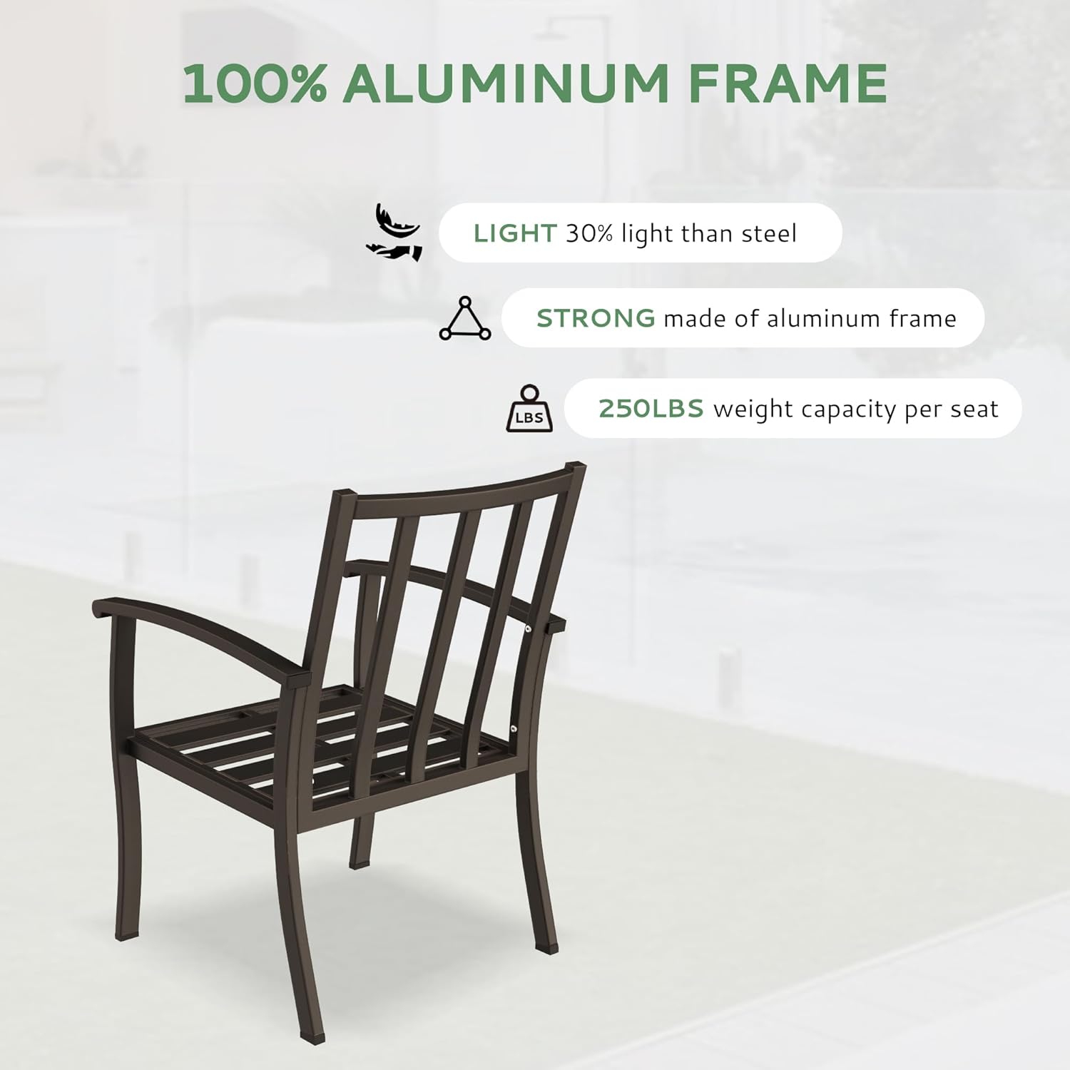Outdoor Dining Chairs Set of 4, Patio Dining Chairs with Curved Armrest & Aluminum Frame