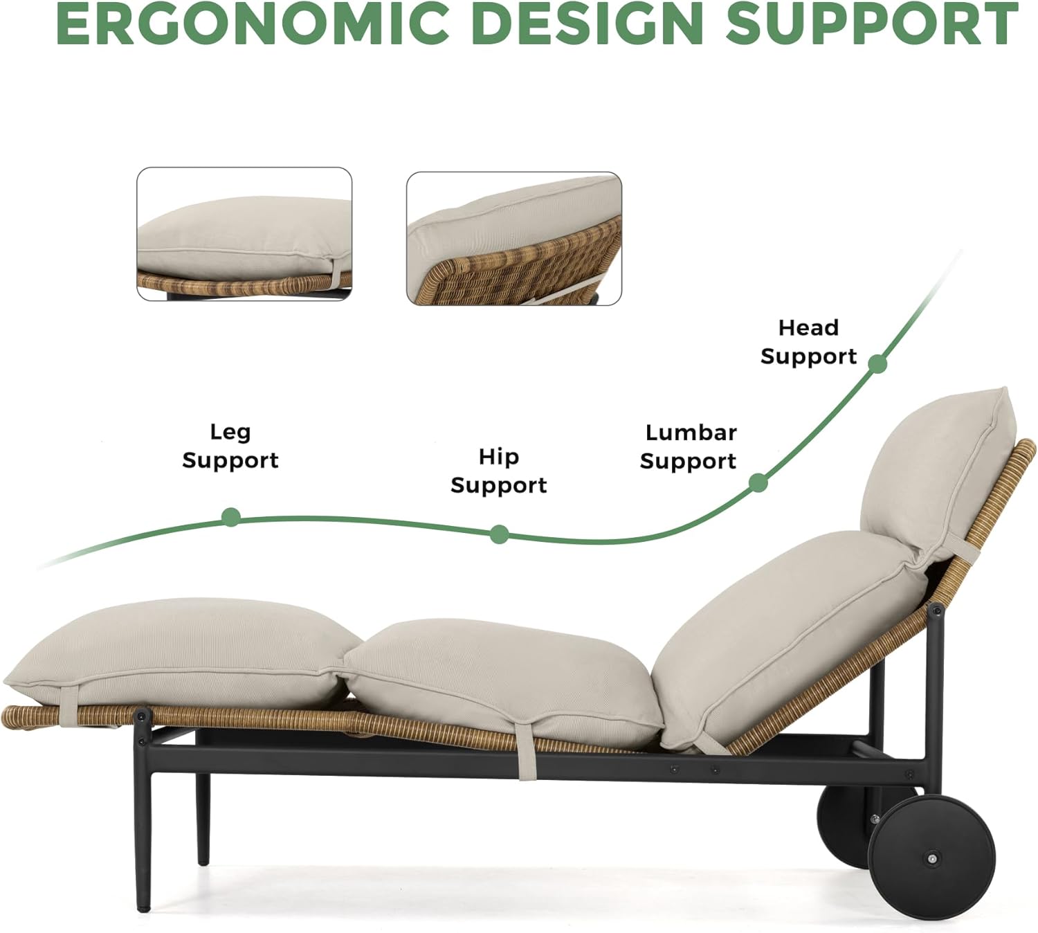 Chaise Lounge Chair Outdoor 2PCS - PE Rattan Wicker Patio Pool Lounge Chair with Cushion and Wheels