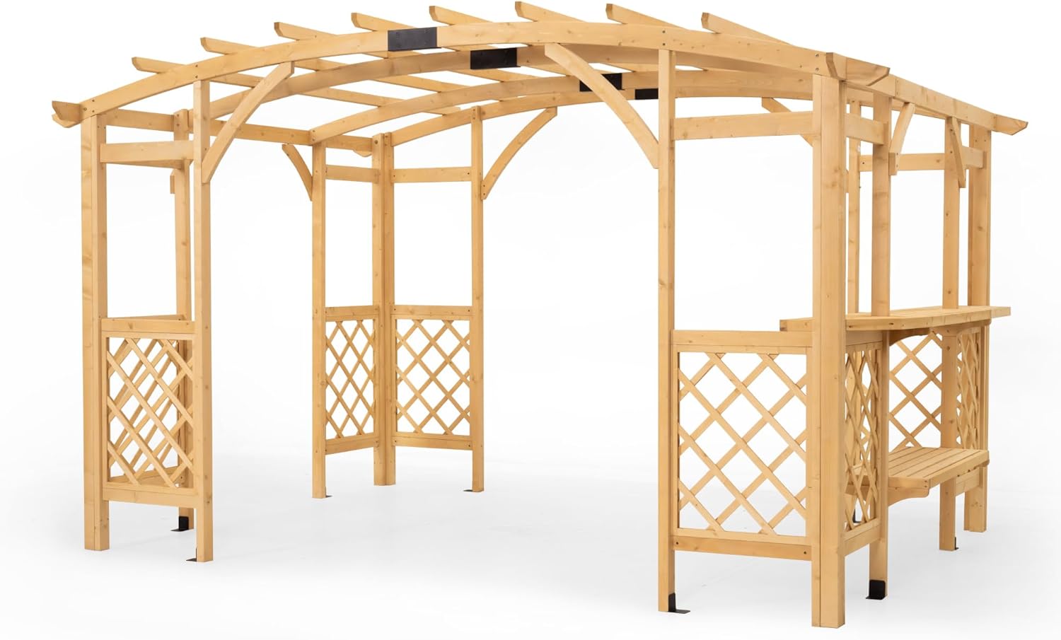10' x 14' Wood Pergola Outdoor, Patio Pergola Solid Structure with Shelves
