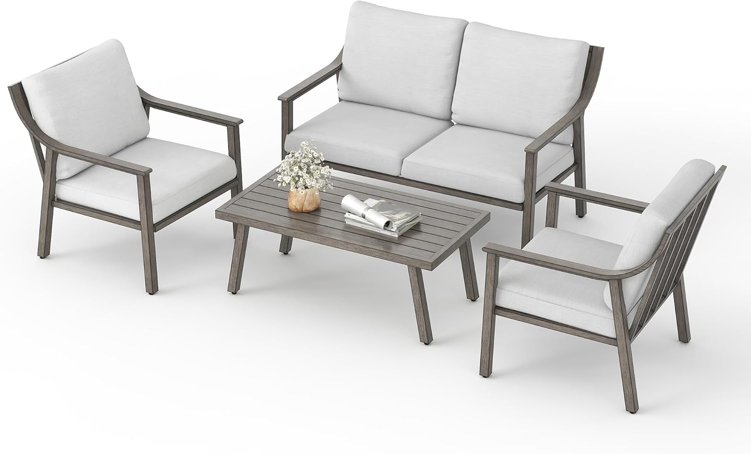 Patio Conversation Sets 4 Pieces - Aluminum Loveseat Outdoor Furniture Sets with Thick Cushion, Coffee Table and Chairs Set of 2