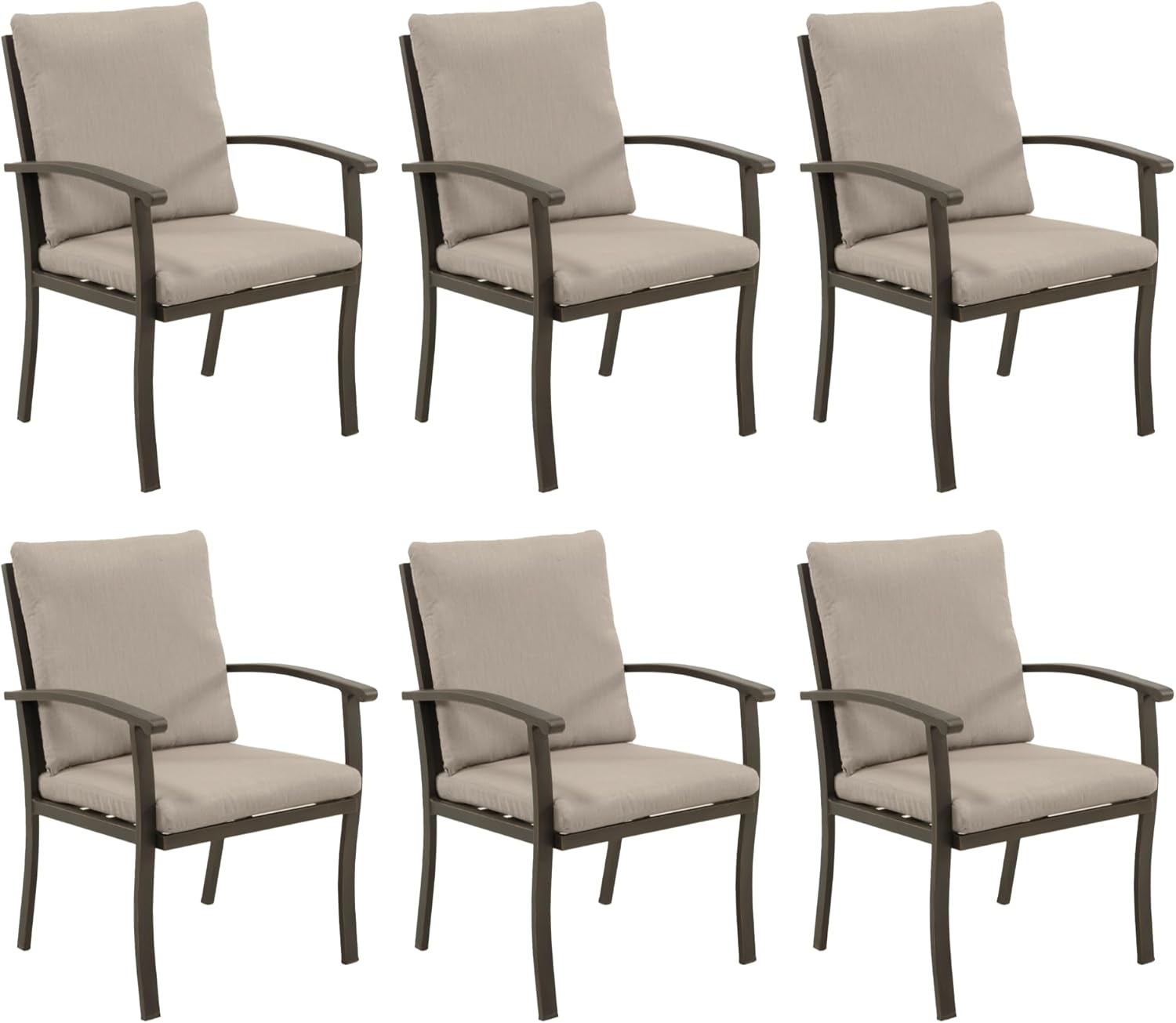 Outdoor Dining Chairs Set of 6, Patio Dining Chairs with Curved Armrest & Aluminum Frame